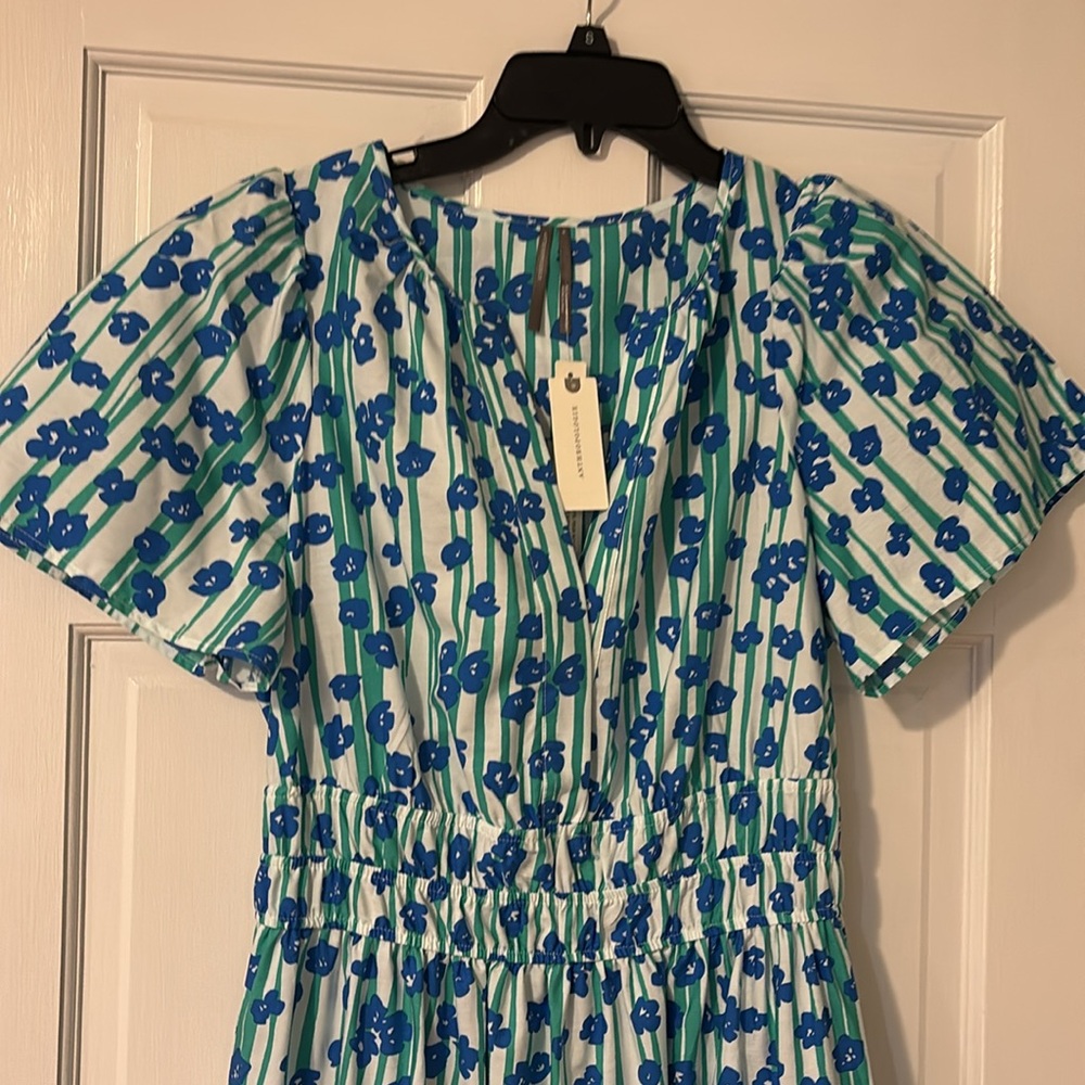 Anthropologie Blue and Green Floral Maxi Dress - Picture 2 of 7